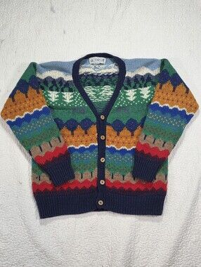 Vintage Accento Multicolor Patterned V-Neck Cardigan Sweater